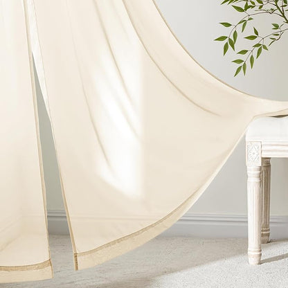 MIULEE Butter Cream Sheer Curtains 72 Inches Long, 4 Panels Set, Rod Pocket Voile Drapes Light Filtering and Semi Transparent, Elegant Window Treatments for Bedroom Living Room,42 x 72 Inches
