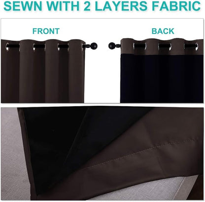 NICETOWN 100% Blackout Blinds, Set of 2, 46" x 96", Brown, Laundry Room Decor Window Treatment Curtains for Large Patio Sliding Door, Thermal Insulated Curtains for Bedroom
