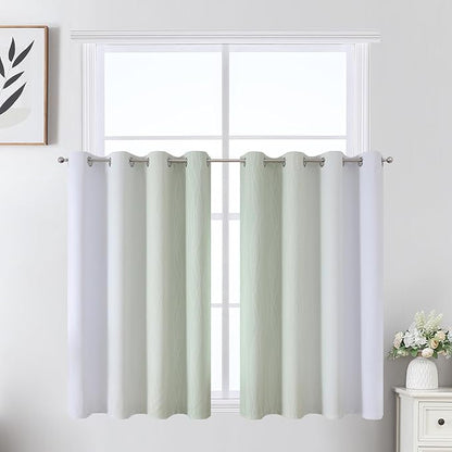 Estelar Textiler Sage Green and Greyish White Ombre Short Blackout Cafe Curtains 36 Inch Length, Thermal Insulated Grommet Small Half Window Drapes for Kitchen/Basement/RV Camper, 52Wx36L, 2 Panels