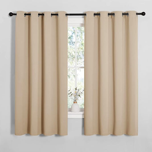 NICETOWN Blackout Curtain Panels for Bedroom, Biscotti Beige, 2 Panels, W55 x L57-inch, Grey, Thermal Insulated Grommet Top Blackout Draperies and Drapes for Basement