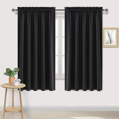 DWCN Blackout Curtains for Bedroom – Rod Pocket Thermal Insulated Noise Reducing Noise Reducing Drapes for Living Room, W 60 x L 63 Inch, 2 Panels, Black