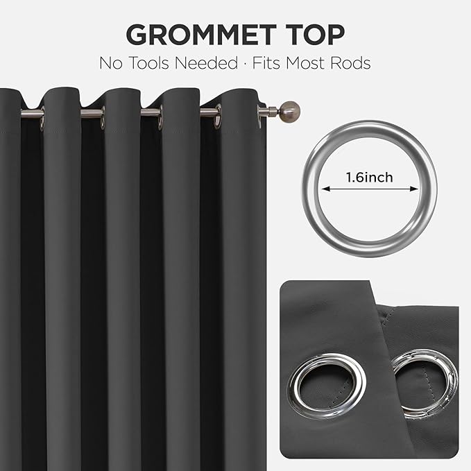 Joydeco Blackout Patio Sliding Door Curtains 84 Inches Long, Grommet Privacy Room Divider Curtains, Extra Wide Thermal Blackout Drapes for Bedroom Living Room (Grey, 70Wx84L, 1 Panel)