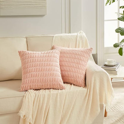 Fancy Homi 4 Packs Boho Pink Decorative Throw Pillow Covers 22x22 Inch for Living Room Couch Bed Sofa, Rustic Modern Farmhouse Home Decor, Soft Plush Corduroy Cute Square Cushion Case 55x55 cm