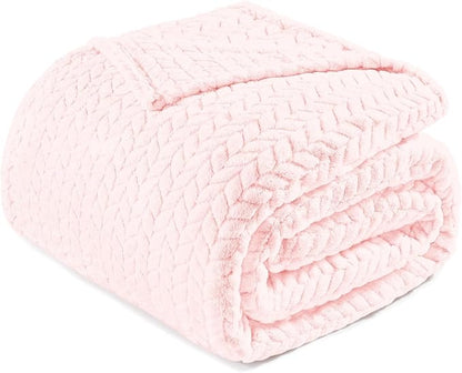 Exclusivo Mezcla Fleece Twin Size Blanket for Bed, 90x66 Inches Soft Cozy Jacquard Flannel Blankets, Lightweight Fuzzy Plush Warm for Women, Light Pink