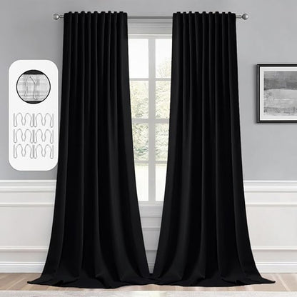 MIULEE Black Back Tab Blackout Curtains 132 Inch Length 2 Panels Set for Living Room Bedroom Privacy, Halloween Rod Pocket/Pinch Pleat Thermal Insulated Room Darkening Pleated Light Blocking Drapes