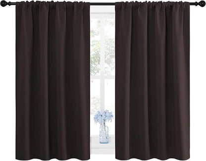 NICETOWN Blackout Curtain Panels 45 inches Long - Noise Reducing Thermal Insulated Solid Rod Pocket Window Drapes/Draperies for Kids Room (Toffee Brown, 1 Pair, 42 inches by 45 Inch)
