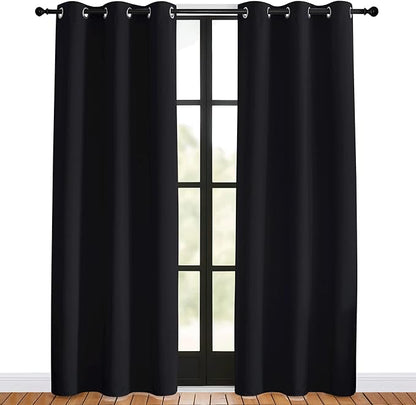 NICETOWN Blackout Draperies Window Curtain Panels, Set of 2, 42 inches by 80 inches, Black, Thermal Insulated Solid Grommet Blackout Curtains/Drapes for Cafe