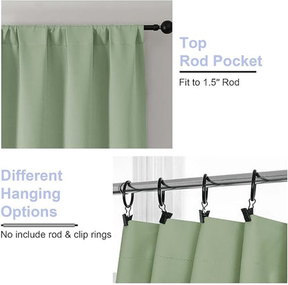 Simplebrand Ava Light Green Short Blackout Curtains for Bedroom 54 Inches Long 2 Panels Set, Solid Thermal Insulated, Energy Saving Window Treatment Curtains Blackout Drapes, W40 x L54 Inch