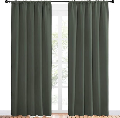 NICETOWN Bedroom Curtains Blackout Draperies - All Season Thermal Insulated Solid Rod Pocket Top Blackout Curtains/Drapes for Kid's Room (Dark Mallard, 1 Pair, 52 x 84 Inch)