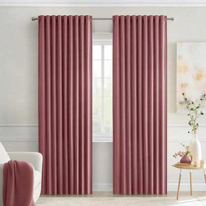 MIULEE Dusty Rose Back Tab Blackout Curtains 90 Inches Long 2 Panels Set for Living Room Bedroom Privacy, Rod Pocket/Pinch Pleat Thermal Insulated Room Darkening Pleated Light Blocking Drapes