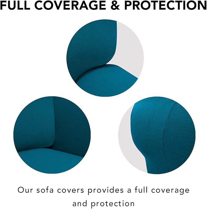 PureFit Super Stretch 4 Seater Sofa Slipcover – Spandex Non Slip Soft Couch Sofa Cover, Washable Furniture Protector with Non Skid Foam and Elastic Bottom for Kids, Pets （XX Large, Peacock Blue）