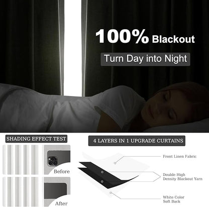 102 inch blackout curtains for Sliding door 2 Panels 100% Blackout Linen texture Beige White Window Drapes with Back Tab Rod Pocket Light Blocking Thermal Insulated Curtains for Bedroom Living Room