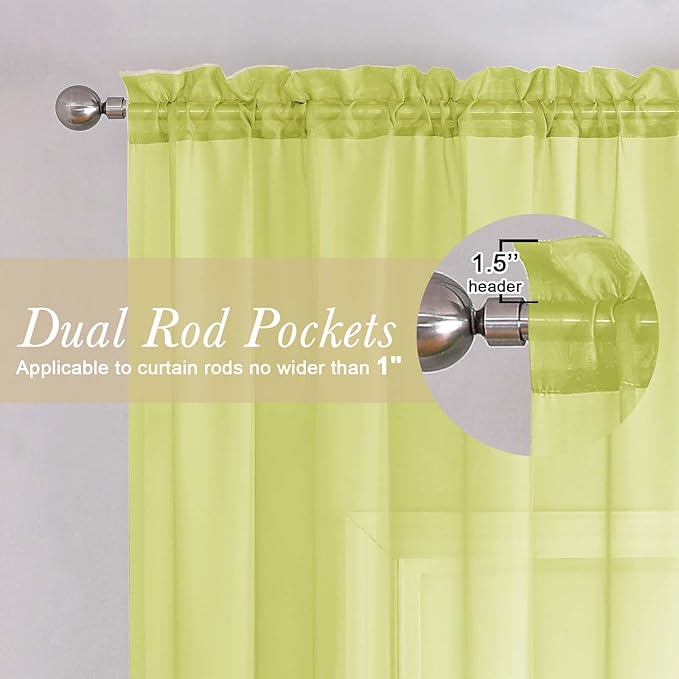 Lecloud Lemon Sheer Curtains 78 Inches Long 2 Panels, Solid Voile Dual Rod Pockets Living Room Decor Window Curtains for Bedroom, Light Filtering Airy Transparent Drapes, Each Panel 42" W x 78" L