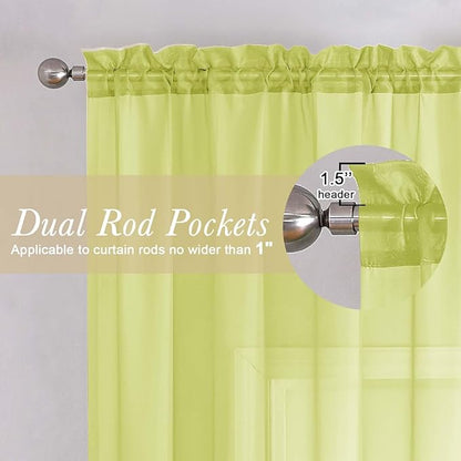 Lecloud Lemon Sheer Curtains 78 Inches Long 2 Panels, Solid Voile Dual Rod Pockets Living Room Decor Window Curtains for Bedroom, Light Filtering Airy Transparent Drapes, Each Panel 42" W x 78" L