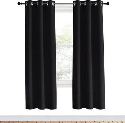 NICETOWN Blackout Curtain Panels 70 inches Length, Set of 2, 34 inches Wide, Black, Light Reducing Thermal Insulated Solid Grommet Room Darkening for Bedroom/Night Shift