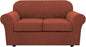 H.VERSAILTEX 3 Piece Stretch Sofa Covers for 2 Cushion Loveseat Couch Covers for Living Room Sofa Slipcovers (Base Cover Plus 2 Seat Cushion Covers) Thicker Jacquard Fabric(Medium Sofa, Rust)