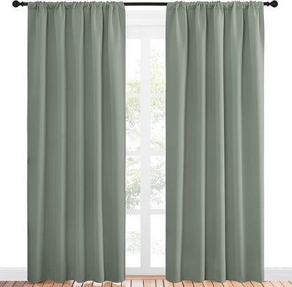 NICETOWN Window Curtains Blackout Drapes - Thermal Insulated Solid Rod Pocket Blackout Curtains/Draperies for Living Room (Sage Green, One Pair, 52 by 84-Inch)
