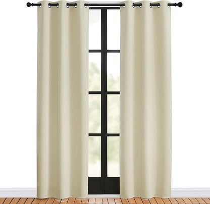 NICETOWN Blackout Beige Curtains 80 inch Long for Bedroom, Set of 2, W34 x L80, Thermal Insulated Solid Grommet Vertical Drapes Room Darkening Drapes for Living Room