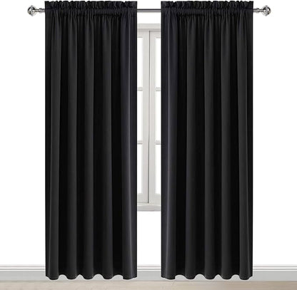 DWCN Black Blackout Curtains for Bedroom, 60 x 84 inches Long - Room Darkening Thermal Insulated Large Drapes, Set of 2 Rod Pocket Curtain Panels