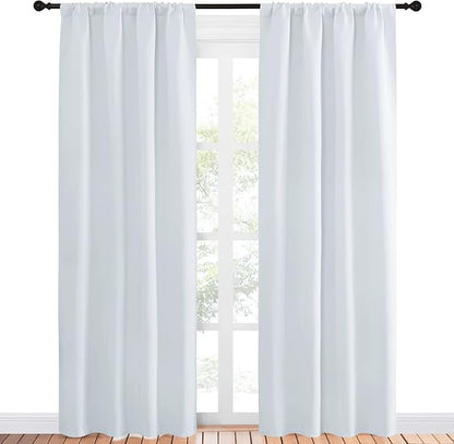 NICETOWN Kitchen Room Darkening Curtains - Window Treatment Thermal Insulated Rod Pocket Room Darkening Curtains/Drapes for Bedroom (2 Panels, 42 by 84, Platinum - Greyish White)