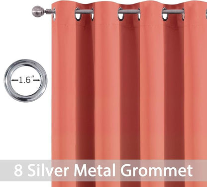 Yakamok Room Darkening Thermal Insulated with Grommet Blackout Curtains for Bedroom, 52Wx72L inch, Coral Orange, 2 Panels