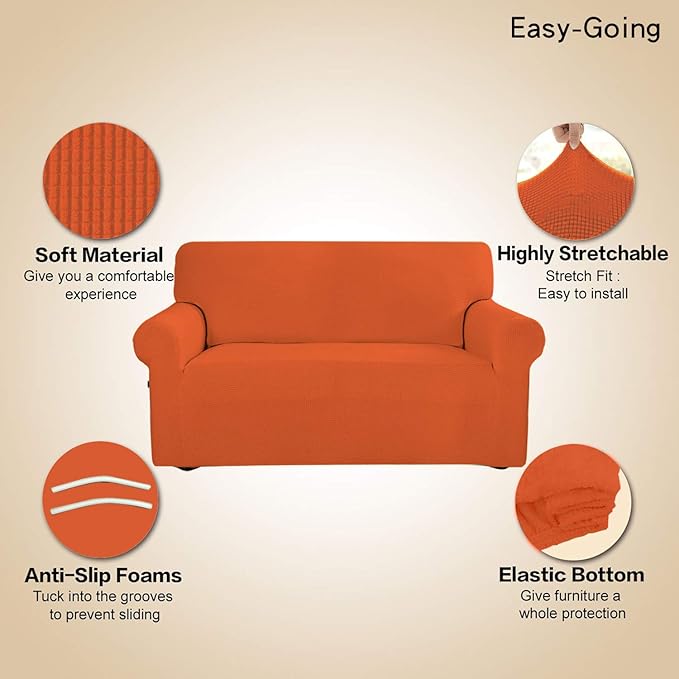 Easy-Going Stretch Oversized Sofa Slipcover 1-Piece Sofa Cover Furniture Protector Couch Soft with Elastic Bottom for Kids, Polyester Spandex Jacquard Fabric Small Checks Orange