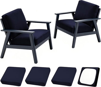 4Pcs Outdoor Cushion Covers, Patio Cushion Covers,Stretch Elastic Slipcovers, Replacement Washable & Reusable Furniture Protector for Patio Couch (Navy,Cover Only)