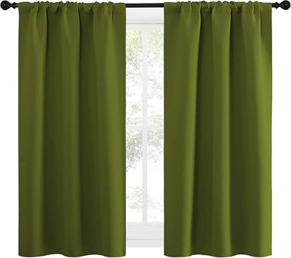 NICETOWN Kitchen Curtains, Short Blackout Curtains & Drapes, Thermal Insulated Rod Pocket Window Treatment Draperies for Nursery (Olive Green, 34 in x 54 in (W x L), Set of 2)
