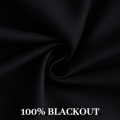 Yakamok 100% Blackout Curtains Black Room Darkening Thermal Insulated Window Curtain with 2 Thick Layers-Set of 2 Panels Grommet Top Drapes for Bedroom Living Room 52 Inches by 96 Inches Length