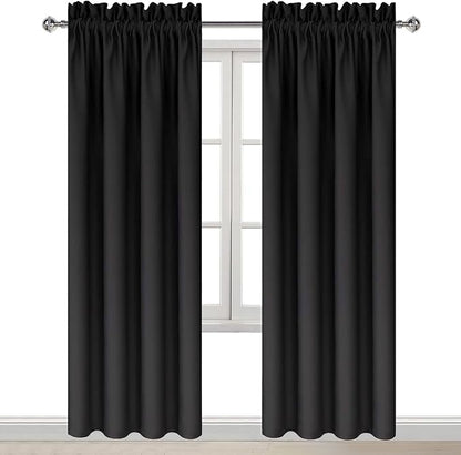 DWCN Blackout Curtains for Bedroom – Thermal Insulated Energy Saving Drapes for Living Room, Black, W 38 x L 84 Inch, Set of 2 Rod Pocket Curtain Panels