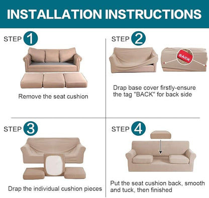 Turquoize 4 Piece Sofa Slipcover Sofa Covers for 3 Cushion Couch Soft Couch Cover for Dogs-Washable Sofa Furniture Covers with 3 Individual Cushion Covers,Feature Jacquard Fabric(3 Cushion Sofa, Sand)