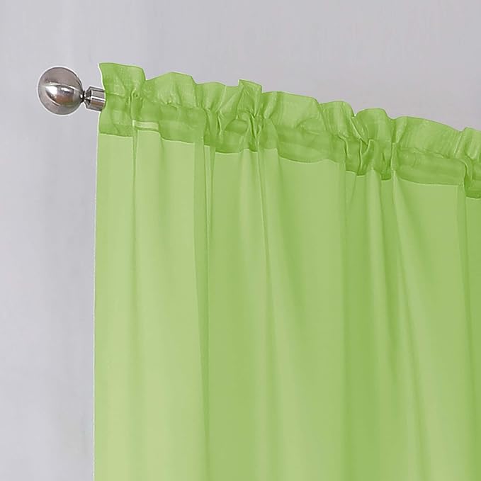 Simplebrand Lime Short Sheer Curtains 45 Inch Length for Small Windows, Rod Pocket 2 Panels Set Solid Voile Drapes Window Sheer Curtains for Bedroom Bathroom Kids Room Kitchen, 42x45 Inch, Lime