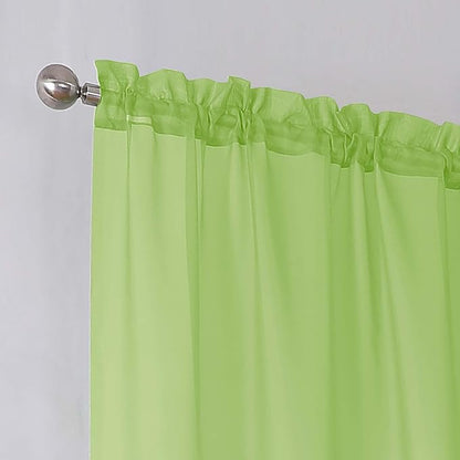 Simplebrand Lime Short Sheer Curtains 45 Inch Length for Small Windows, Rod Pocket 2 Panels Set Solid Voile Drapes Window Sheer Curtains for Bedroom Bathroom Kids Room Kitchen, 42x45 Inch, Lime