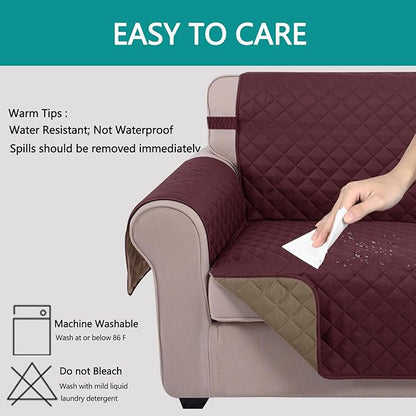 U-NICE HOME Reversible Oversized Chair Covers Quilted Water Repellent Pet Protectors with Elastic Straps(28''Armchair, Burgundy/Tan)