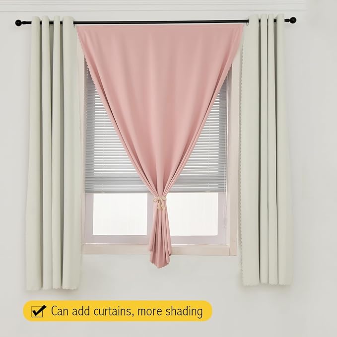 Self Adhesive Curtains, Stick Curtain Blackout Shades Window Cover Curtains for Living Room No Drilling, 47" W X 96" L, Pink, 1 Panel