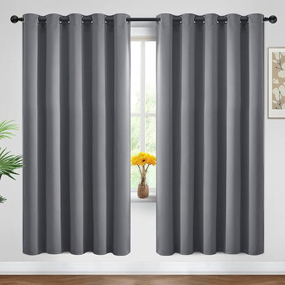 Yakamok Blackout Curtains Room Darkening Thermal Insulated Window Panels,Solid Grommet Top Drapes for Bedroom/Living Room(62Wx72L, Grey, 2 Panels)