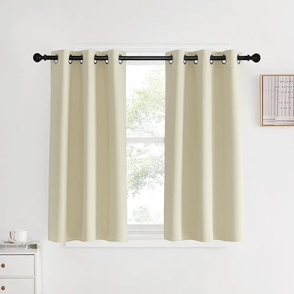 NICETOWN Blackout Beige Curtains and Drapes, Beigs, Set of 2, W34 x L40, Window Treatment Thermal Insulated Solid Grommet Blackout Draperies for Kitchen/Cafe