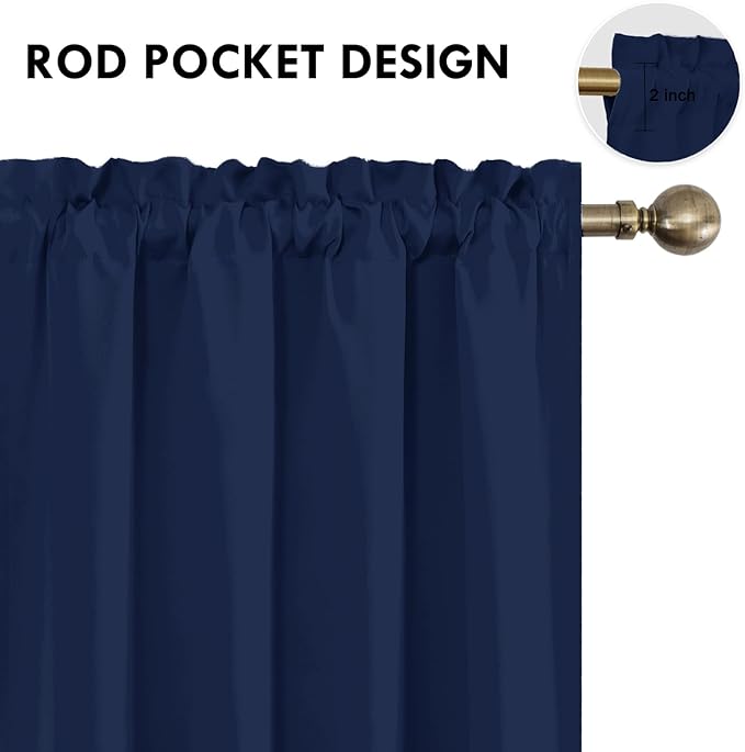 DWCN Short Curtains for Bathroom Windows 36 inches Length 2 Panels Set, Half Small Window Blackout Curtains for Kitchen, Rod Pocket Energy Saving Drapes (W42 x L36 Inch, Navy Blue)