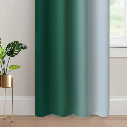 Yakamok Dark Green Ombre Curtains 84 Inches Long, Light Blocking Gradient Color Curtain Panels, Room Darkening Grommet Window Drapes for Bedroom(52x84 Inch, 2 Panels)