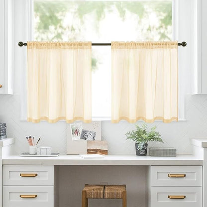 MIULEE 2 Panels Red Kitchen Tiers Half Window Sheer Curtains Rod Pocket Translucent Voile Drapes for Kitchen Bathroom Small Windows 29 by 36 Inch Cream Beige