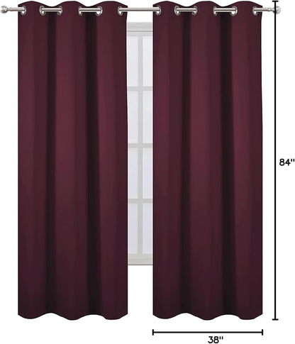 LEMOMO Burgundy Red Thermal Blackout Curtains/38 x 84 Inch/Set of 2 Panels Room Darkening Curtains for Bedroom
