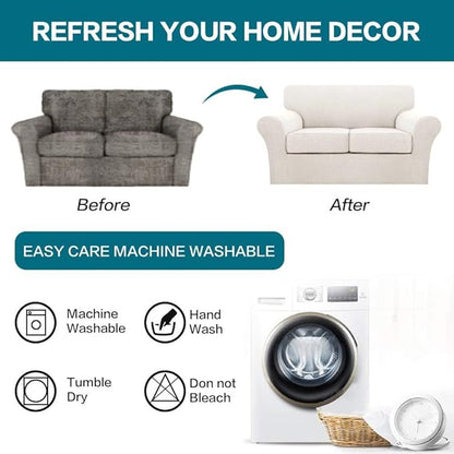 Turquoize 3 Piece Sofa Covers For 2 Cushion Couch Sofa Slipcover Soft Couch Cover For Dogs-Washable Sofa Furniture Covers With 2 Individual Cushion Covers, Feature Thick Fabric (2 Cushion Sofa, Ivory)