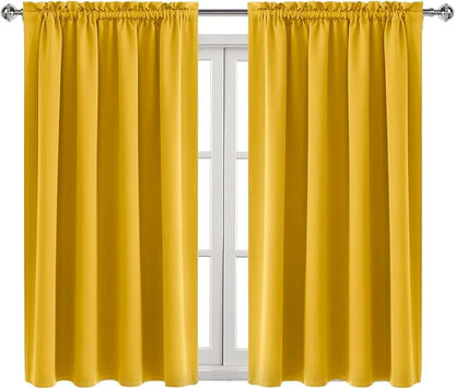 DWCN Yellow Room Darkening Blackout Curtains - Thermal Insulated Privacy Energy Saving Window Curtain Drapes 52 x 54 inch Length, Set of 2 Bedroom Living Room Curtains