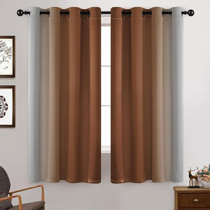 Yakamok Greyish White and Burnt Orange Ombre Curtains,Light Blocking Curtains,Room Darkening Grommet Window Drapes for Bedroom(Burnt Orange,52x63 Inch,2 Panels)
