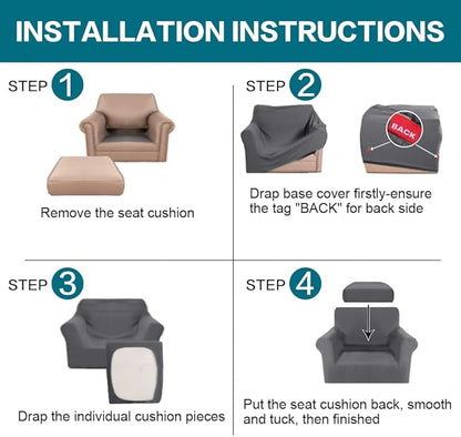 Turquoize 2 Piece Chair Covers Chair Slipcovers for Living Room Armchair Couch Cover Chair Sofa Cover with Individual Cushion Covers Furniture Cover for Chairs Feature Jacquard Fabric (Chair, Gray)