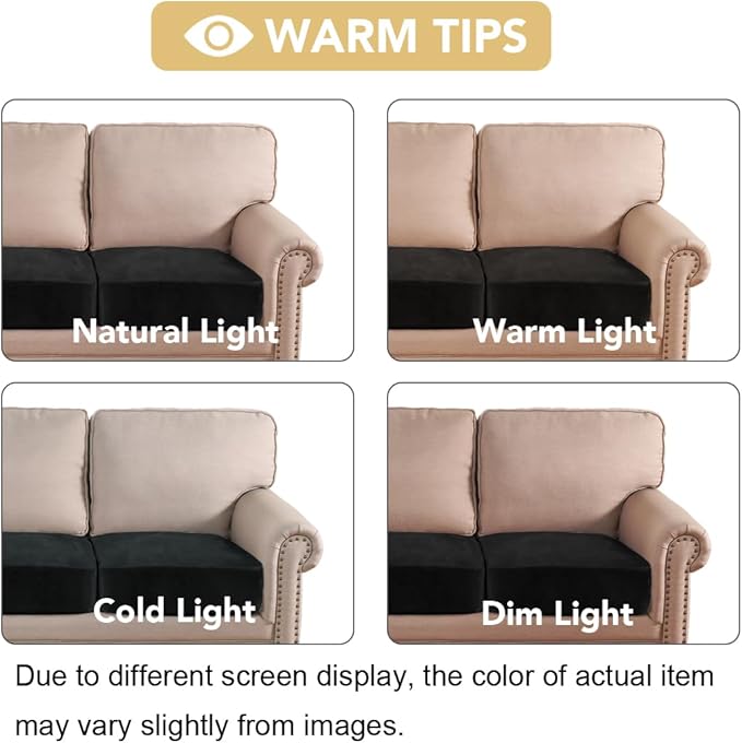 H.VERSAILTEX Velvet Stretch Couch Cushion Cover Plush Cushion Slipcover for Chair Loveseat Sofa Cushion Furniture Protector Seat Cushion Sofa Cover (3 Piece XL Sofa Cushion Covers, Black)