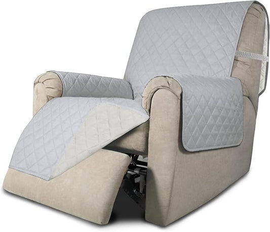 Easy-Going Recliner Chair Slipcover Reversible Sofa Cover Water Resistant Couch Cover Furniture Protector with Elastic Straps for Pets Dog (Recliner 22 inch, Light Gray/Ivory)