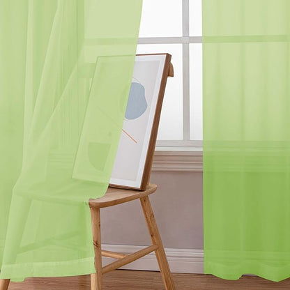 Simplebrand Lime Short Sheer Curtains 45 Inch Length for Small Windows, Rod Pocket 2 Panels Set Solid Voile Drapes Window Sheer Curtains for Bedroom Bathroom Kids Room Kitchen, 42x45 Inch, Lime
