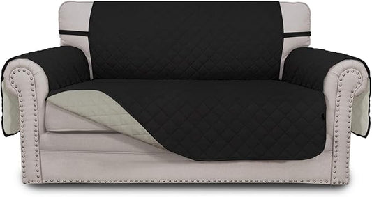Easy-Going Reversible Loveseat Couch Cover for 2 Cushion Couch Sofa Cover for Dogs Water Resistant Furniture Protector with Foam Sticks Elastic Straps for Pet (Loveseat, Black/Beige)