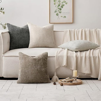 MIULEE Pack of 4 Couch Throw Pillow Covers 20x20 Inch Neutral Soft Decorative Chenille Pillow Covers Farmhouse Boho Cushion Covers for Mid Century Modern Spring Home Decor Sofa Bedroom Living Room